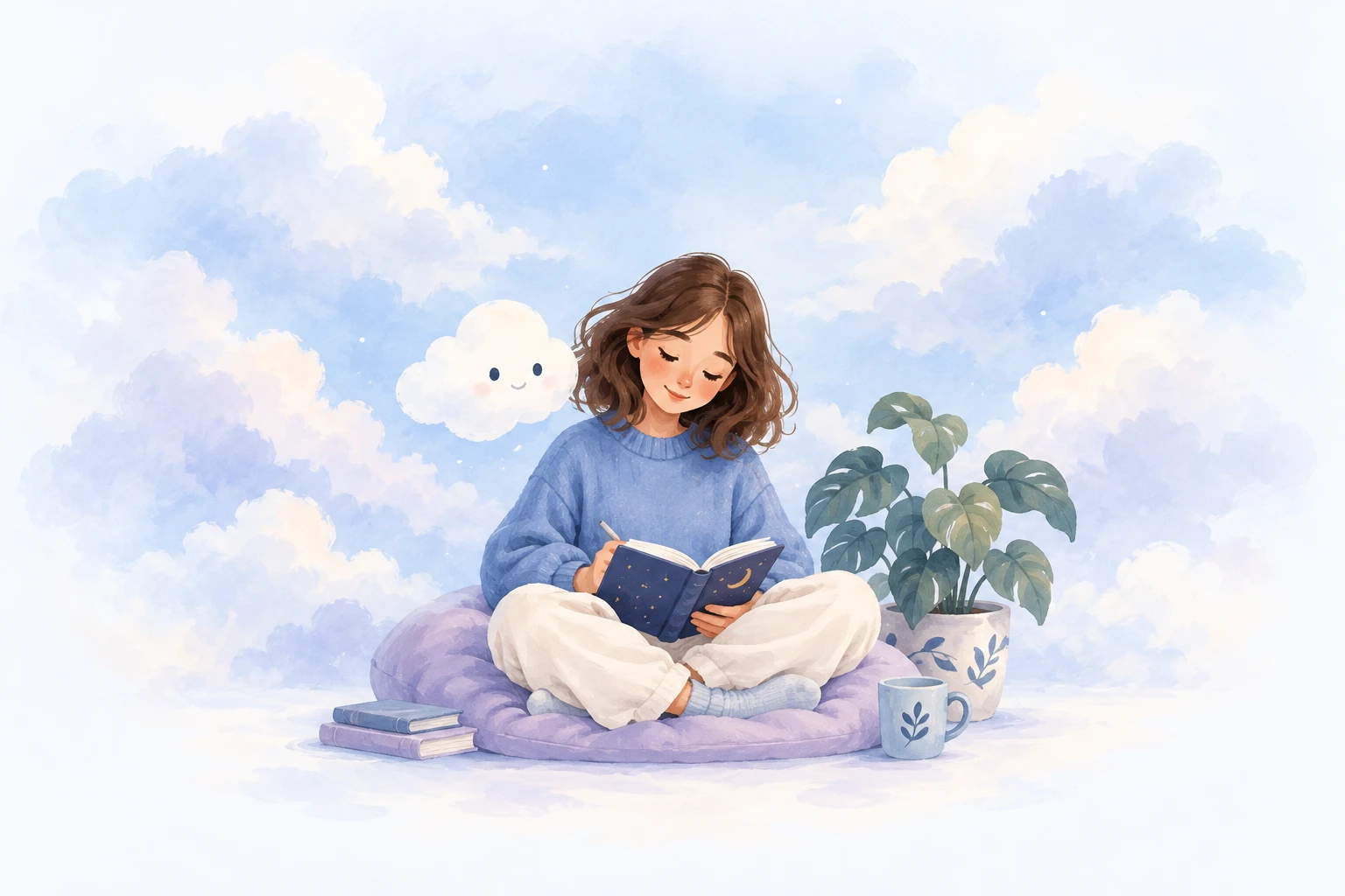 A softly illustrated moment of reflection with the Offload cloud